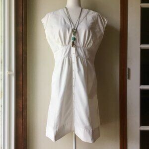 Madewell Denim Cap-Sleeve Button-Front Dress in Tile White Size 10